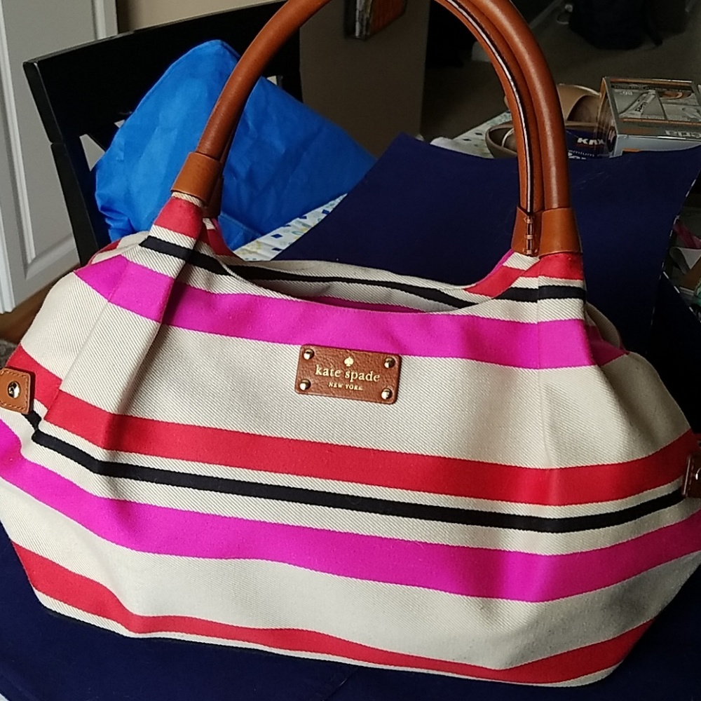 Kate Spade Oak Island Stripe Canvas Stevie Handbag
